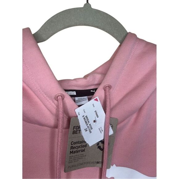 PUMA Women's Pink Logo Fleece Hoodie Size 2XL Kangaroo Pocket Casual - Picture 3 of 3